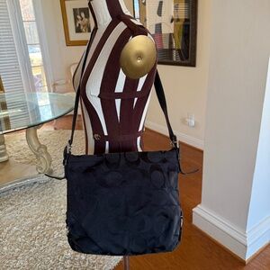 COACH Black Signature Jacquard Hobo Shoulder Bag F15067 Canvas Leather Handbag